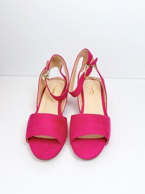 Size 8 Hot Pink Suede Block Heel Sandals Open Toe Ankle Strap XYD